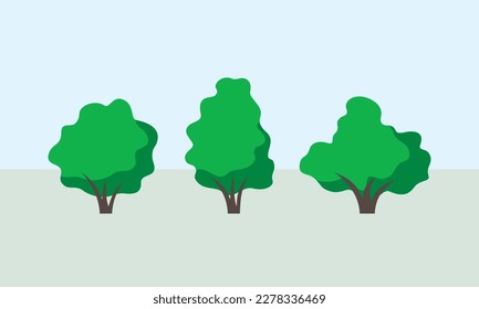 Bushes Trees Green Branches Summer Spring Leaves Garden Forest Street Vector Set