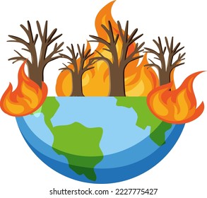 Bushfire caused from greenhouse effect illustration
