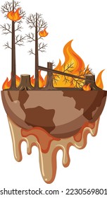 Bushfire on the globe isolated illustration