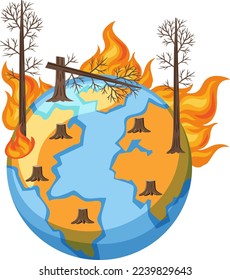 Bushfire on the globe isolated illustration