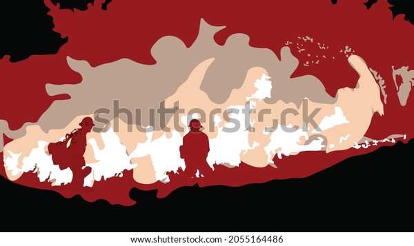 Bushfire Two Firefighters Silhouette Fire Background Stock Vector ...