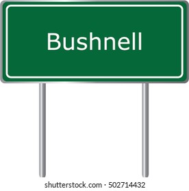 Bushnell , Illinois , road sign green vector illustration, road table, USA city