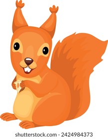 Bush-tailed Red Squirrel Holding a Vector Illustration on a White Background