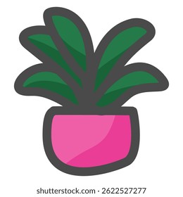Bushy green plant with thick leaves in a vibrant pink pot. Great for playful decor, stickers, and botanical-themed art. Ideal for kids and cheerful home visuals.