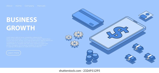 Busienss growth concept.Auditing, business analysis concept. Flat isometric infographics for banner. Vector illustration