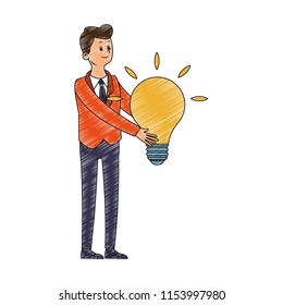Busimessman with bulb symbol scribble
