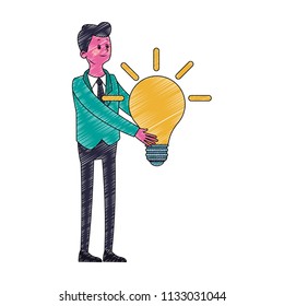 Busimessman with bulb symbol scribble pop colors