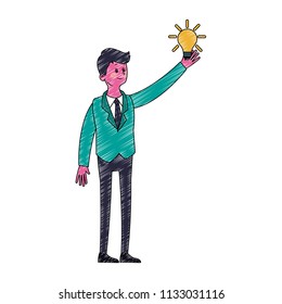 Busimessman with bulb symbol scribble pop colors
