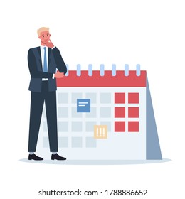 Businees character do planning concept. Idea of business plan and strategy. Setting a goal or target and following schedule. Isolated flat illustration