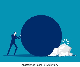 Businenss Stuck In Pushing Forward. Business Problem Vector Illustration