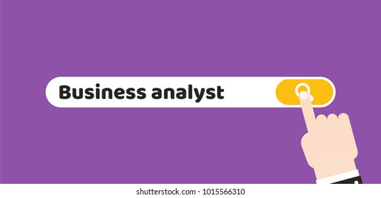 Busines analyst. Search bar vector element design on violet background. Concept search better candidate for open position. We are hiring, hr. Job offer. Wanted employee, staff. Recruitment.