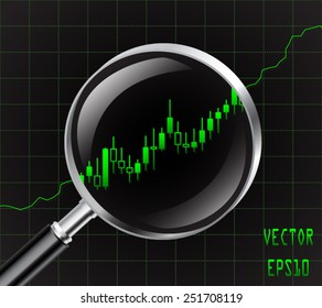 busines graph with magnifying glass / vector illustration eps10