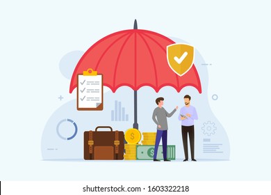 Busines Insurance design concept with umbrella protection flat vector illustration