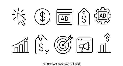 Busines, marketing outline icon set - line style for financial growth tools