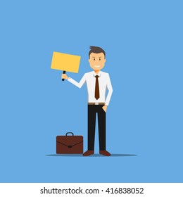 businesman holding board 