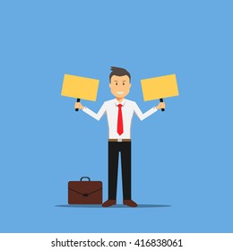 businesman holding board 