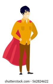 Businesman wearing a red superhero cloak. Full length of businessman dressed as a superhero. Successful businessman superhero in red cloak. Vector flat design illustration isolated on white background