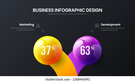 Business 2 option infographic presentation vector 3D colorful balls illustration. Corporate marketing analytics data report design layout. Company statistics information graphic visualization template
