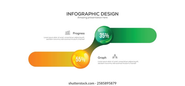 Business 2 option infographic presentation vector 3D colorful balls illustration. Horizontal Bar Chart Comparison, Modern Minimalist Data Visualization, Percentage Comparison Infographic