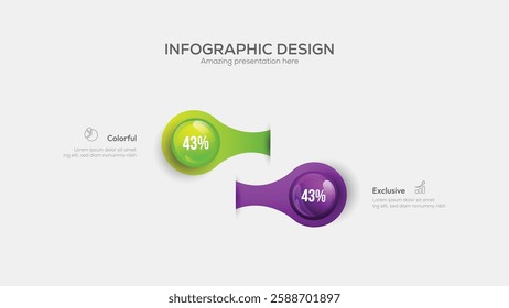 Business 2 option infographic presentation vector 3D colorful balls illustration. Infographic design vector and marketing icons can be used for workflow layout, diagram, annual report, web design.