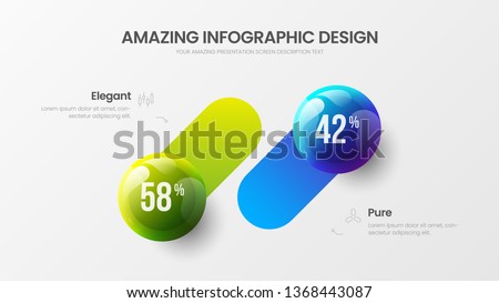 Business 2 option infographic presentation vector 3D colorful balls illustration. Corporate marketing analytics data report design layout. Company statistics information graphic visualization template