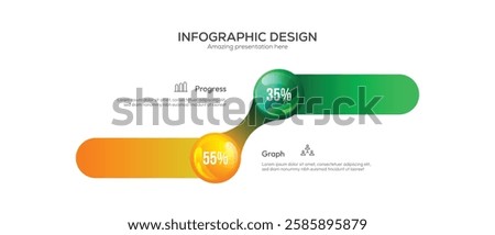 Business 2 option infographic presentation vector 3D colorful balls illustration. Horizontal Bar Chart Comparison, Modern Minimalist Data Visualization, Percentage Comparison Infographic