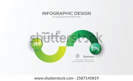Business 2 option infographic presentation vector 3D colorful balls illustration. Company statistics information graphic visualization template Corporate marketing analytics data report design layout