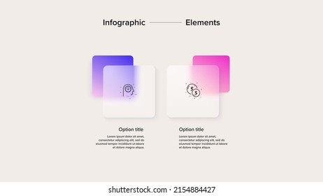 Business 2 Step Process Chart Infographic. Square Corporate Workflow Graphic Elements. Company Flowchart Presentation Slide. Vector Info Graphic In Isometric Design.