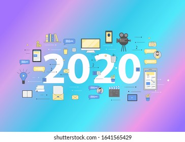 Business 2020 of new trends and prospects in startups, development, profit growth strategies. Plans and expectations. Vector illustration in thin line style.