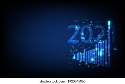 fondo de negocios 2021, gráfico financiero con concepto de diagrama de redes sociales, ilustración vectorial de fondo de innovación digital futurista