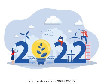 Business 2022 New Year ESG or ecology problem Trends project,  Preserving resources of the planet,modern flat vector illustration