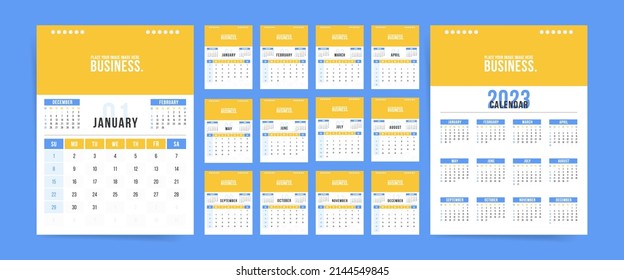 Business 2023 vertical monthly calendar. Week starts Sunday. Vector template.