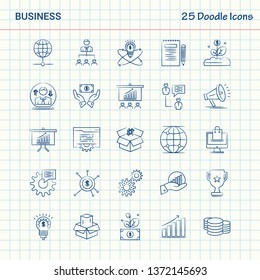 Business 25 Doodle Icons. Hand Drawn Business Icon set