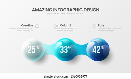 Business 3 option infographic presentation vector 3D colorful balls illustration. Corporate marketing analytics data report design layout. Company statistics information graphic visualization template