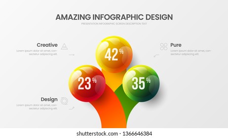 Business 3 option infographic presentation vector 3D colorful balls illustration. Corporate marketing analytics data report design layout. Company statistics information graphic visualization template