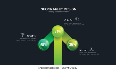 Business 3 option infographic presentation vector 3D arrow colorful balls illustration. Infographic design vector and marketing icons can be used for workflow layout diagram, annual report, web design