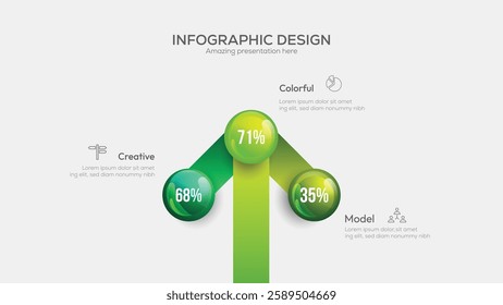 Business 3 option infographic presentation vector 3D arrow colorful balls illustration. Infographic design vector and marketing icons can be used for workflow layout diagram, annual report, web design