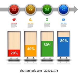 Business 3D digital Infographics, Modern construction, Square with information sectors under, Step up options, Vector illustration Eps 10