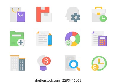 3D-Symbole für Unternehmen. Packen Sie flache Piktogramme des Handels, Lieferung, Logistik, Einstellungen, Gang, Aktenmappe, Investitionen, Datei, Dokument, Buchhaltung und andere. Vektorelemente für mobile App und Webdesign