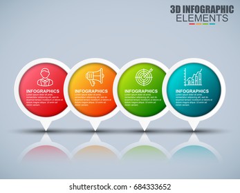 Business 3d infographics vector design template. Can be used for steps, concept with 4 options, parts or processes, workflow, graph, diagram, chart, annual report, marketing icons, info graphics.