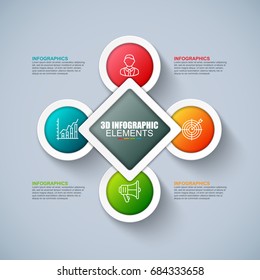 Business 3d infographics vector design template. Can be used for steps, concept with 4 options, parts or processes, workflow, graph, diagram, chart, annual report, marketing icons, info graphics.