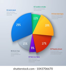 Business 3d pie info chart for presentation and office work. Infographic vector element. Info and infographic data in round colored diagram illustration