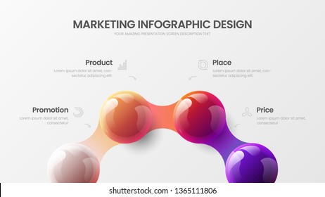 Business 4 option infographic presentation vector 3D colorful balls illustration. Corporate marketing analytics data report design layout. Company statistics information graphic visualization template