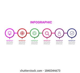 Proceso de infografía de Business 6. Línea de tiempo con icono, plantilla Vector.