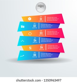 Business 6 step process chart infographics with step circles. Circular corporate graphic elements. Company presentation slide template. Modern vector info graphic layout design.