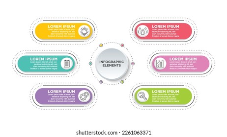 Business 6 step process chart infographics with step circles. Simple infographic design template. Flat vector illustration for presentation, report.