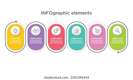 Business 6 step process chart infographics with step circles. Simple infographic design template. Flat vector illustration for presentation, report.