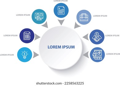Fluyen las secciones de Business 7.Infografías para el concepto de negocio. Se puede utilizar para presentaciones banner, diseño de flujo de trabajo, diagrama de procesos, diagrama de flujo, gráfico de información
