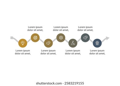 Business 7-Step Circular Infographic Template for Marketing Strategy, Workflow Layouts, and Presentations. Clean Vector Label Design.