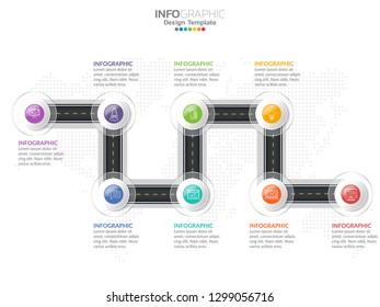Business 8 step process chart infographics with step circles. 